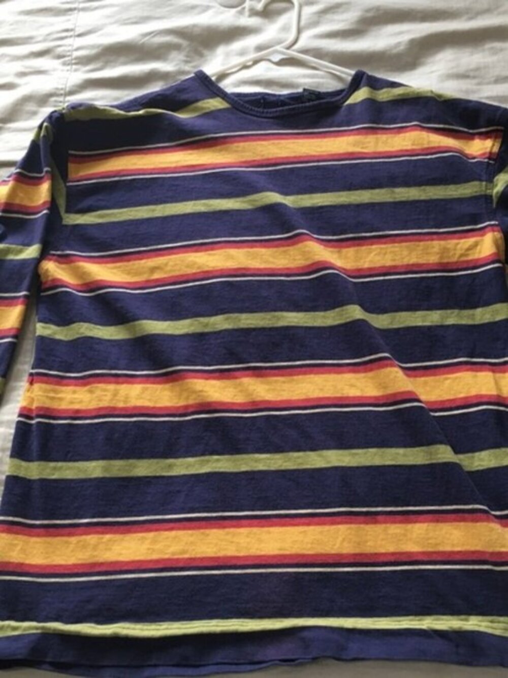 Vintage Y2K Striped Long Sleeve Tee in Navy, Yellow & Olive Womens GAP size M
